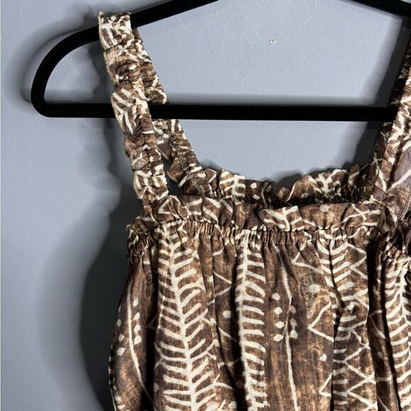 Elan Brown and White Printed Cropped Tank With Ruffle Straps Size Medium - Picture 3 of 6